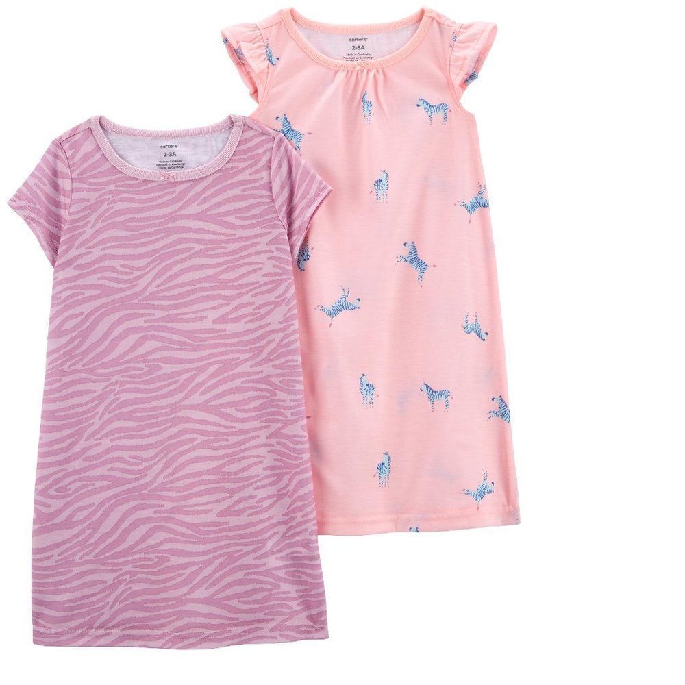 NWT Carter's Kid Girls 2-Pack Zebra Nightgowns size 4-5